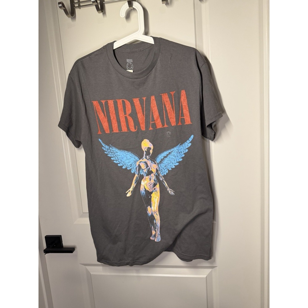 Nirvana Shirt Mens S Gray In Utero Angel Graphic Band Rock Tee Tagless Cotton